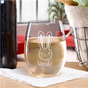 Engraved Bunny Stemless Wine Glass