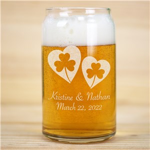 Personalized Shamrock Hearts Beer Can Glass