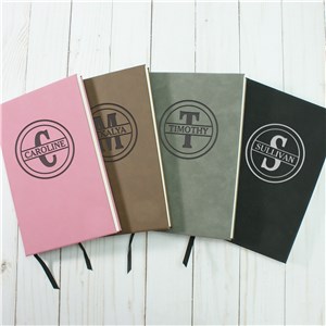 Personalized Circle Monogram Initial And Name Leather Journal