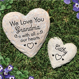 Engraved We Love You With All Of Our Hearts Heart Garden Stone