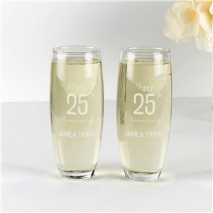 Engraved Happy Anniversary Stemless Flute Set