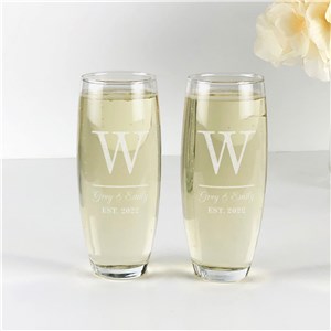 Engraved Initial And Couples Names Stemless Flute Set