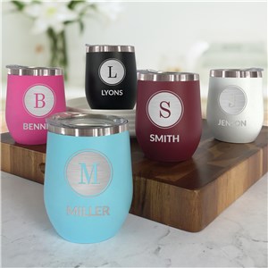 Engraved Initial And Family Name Stemless Wine Tumbler