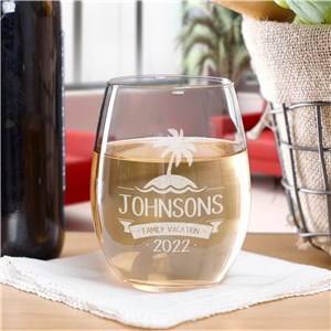 Engraved Family Vacation Stemless Wine Glass