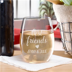 Engraved Best Friends Heart Stemless Wine Glass