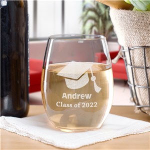 Engraved Class Of Graduation Stemless Wine Glass