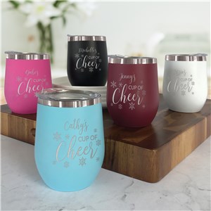 Engraved Cup of Cheer Stemless Wine Tumbler