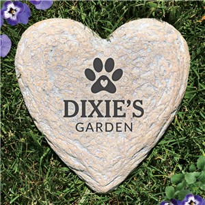 Engraved Paw with Heart Large Heart Garden Stone