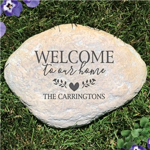 Engraved Welcome To Our Home With Leaves Garden Stone