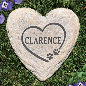 Engraved Paw prints set in heart outline Large Heart Shaped Garden Stone