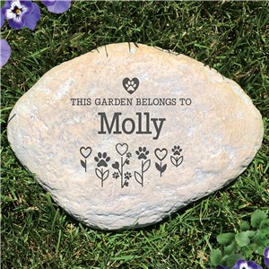 Engraved This Garden belongs to Paw and heart flowers Large Garden Stone
