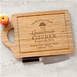 Engraved Made with love in Grandma's Kitchen with cupcake Large Rectangle Bamboo Cutting Board