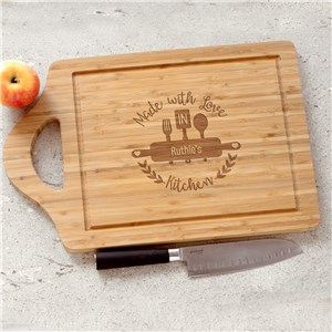 Engraved Made with Love rolling pin and utencils and name Large Rectangle Bamboo Cutting Board