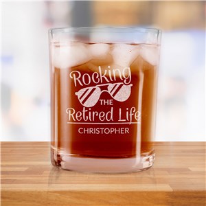 Engraved Rocking The Retired Life with sunglasses Rocks glass