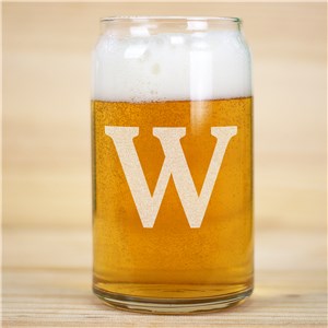 Engraved Initial Only Beer Can Glass