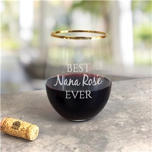 Engraved Best Ever Gold Rim Stemless Wine Glass