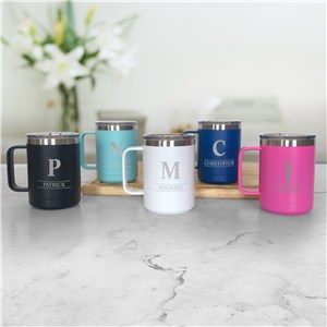 Engraved Initial & Name with Double Lines Insulated Mug