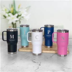 Engraved Initial & Name with Double Lines Travel Mug