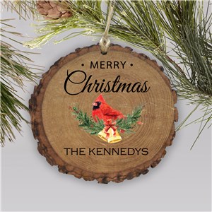 Personalized Merry Christmas Cardinal Wood Ornament