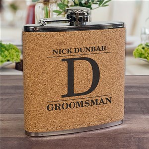 Engraved Groomsmen Name & Initial Cork Flask