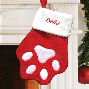 Embroidered Red Paw Christmas Stocking