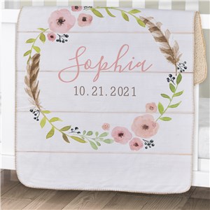 Personalized Wreath Sherpa Blanket for Baby