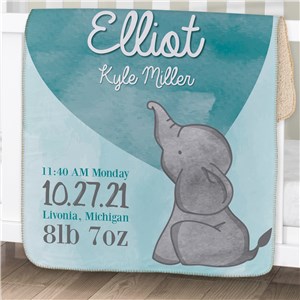 Personalized Elephant Birth Announcement Sherpa Blanket