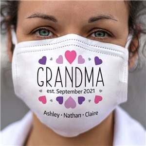 Personalized Grandma Hearts Adult Face Mask