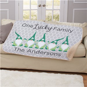Personalized One Lucky Gnome Family Sherpa Blanket