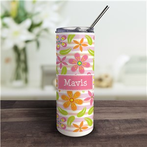 Personalized Floral Tumbler with Straw