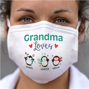 Personalized Grandma Loves With Penguins Adult Face Mask