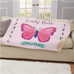 Personalized Butterfly Baby Monthly Milestone 50x60 Sherpa Blanket
