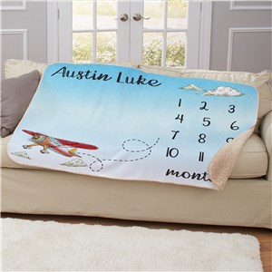 Personalized Airplane Baby Monthly Milestone 50x60 Sherpa Blanket