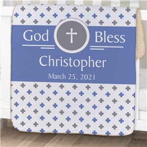 Personalized God Bless Baby Sherpa Blanket