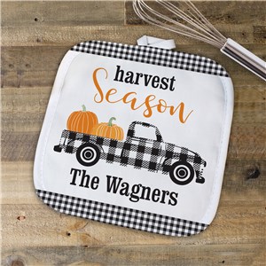 Personalized Harvest Season Gingham Truck Pot Holder