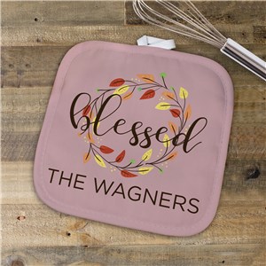 Personalized Blessed Wreath With Leaves Pot Holder
