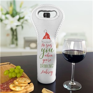 Personalized He See's You When Your Drinking Insulated Wine Gift Bag