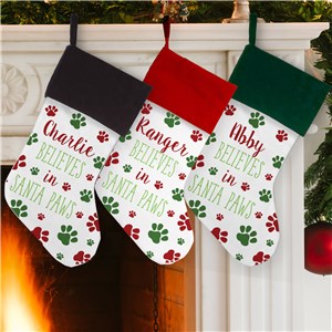 Personalized Believes in Santa Paws White Background Stocking