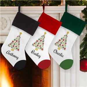 Personalized Paws Christmas Trees Woof Stocking