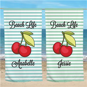 Personalized Stripes and Cherries Beach Towel