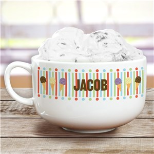 Personalized Ice Cream Stripes & Polka Dots Bowl