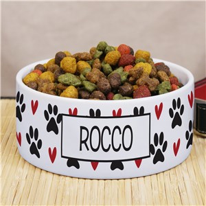 Personalized Paws and Hearts Pet Bowl