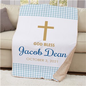 Personalized Baptism Gingham Sherpa Blanket