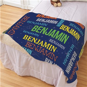 Personalized Repeating Names Blue Space Sherpa Blanket