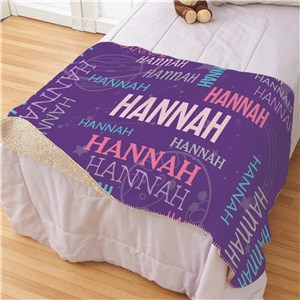 Personalized Repeating Names Purple Space Sherpa Blanket