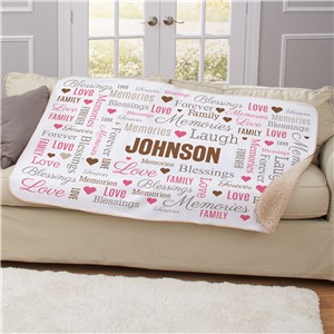 Personalized Memories, Laugh Heart Family Static Word Art 37x57 Sherpa Blanket