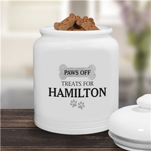 Personalized Watercolor Bone Paws Off Treat Jar
