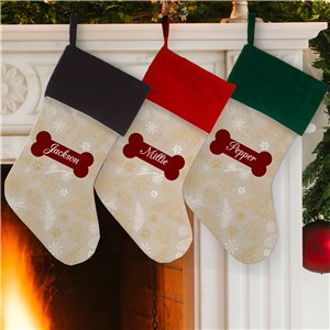 Personalized Paw and Pinecone Pattern Stocking