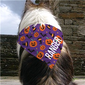 Personalized Purple Pumpkins, Bats & Witch Hats Pet Bandana