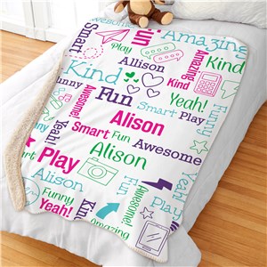 Personalized Colorful Girl Doodles Sherpa Blanket